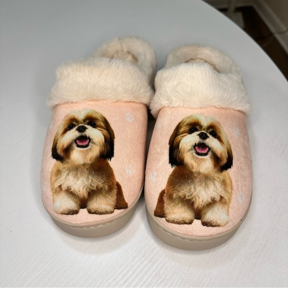 Dog Face Slippers - Cream and Pink
